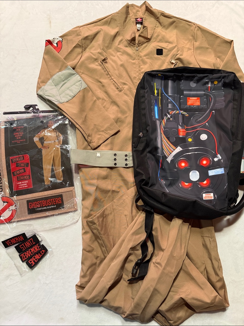 Ghostbusters-women’s jumpsuit costume w/ Black Backpack with Proton Pack Graphic